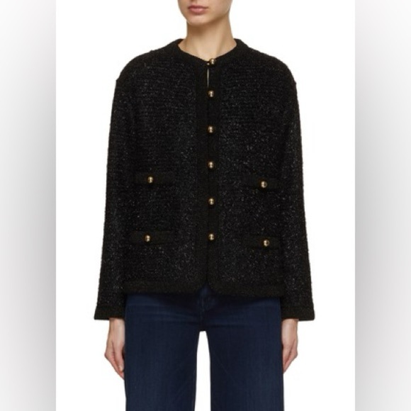 ST. JOHN $1895 Metallic Black Sparkly Gold Button Loop Closure Jacket XL NWT - Picture 1 of 10